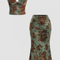 Floral Bohemian Deep V Neck Crop Top & Fish Tail Skirt Set